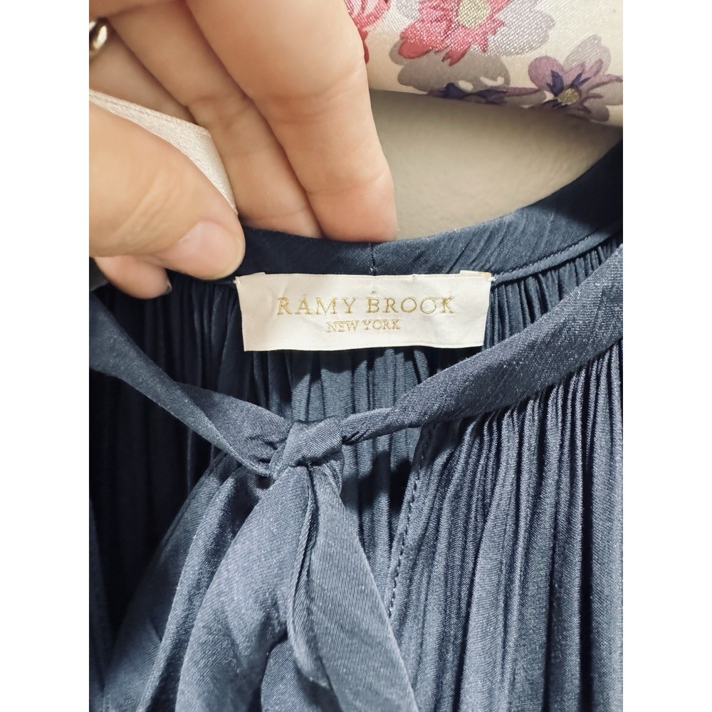Ramy Brook Paris Poet Blouse Navy Blue Size Large Flowy - Picture 5 of 7